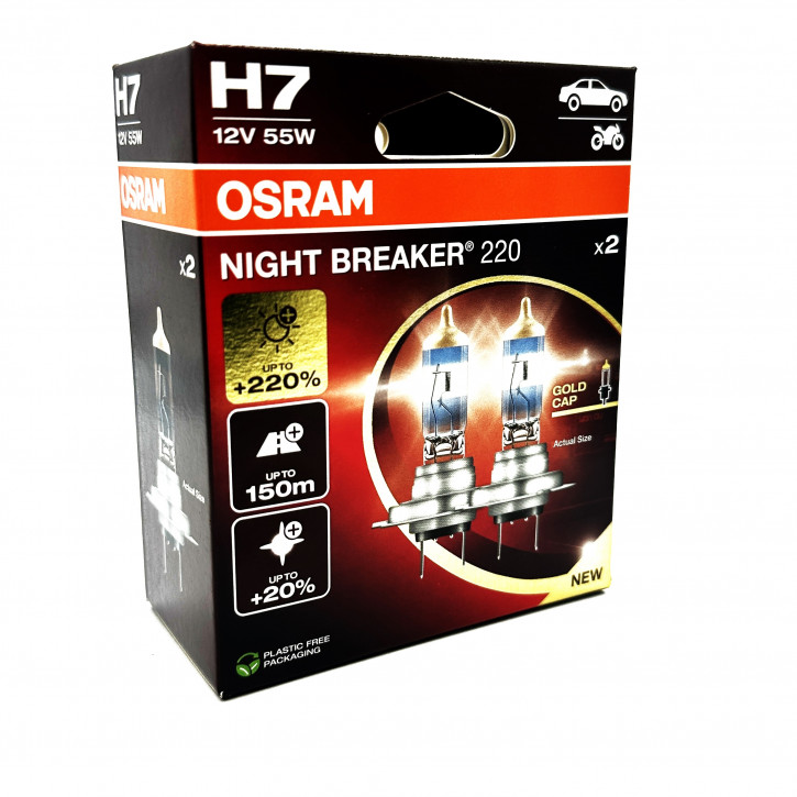 Osram Night Breacker Gold Cap bis zu 220% mehr Licht 2er Set H7
